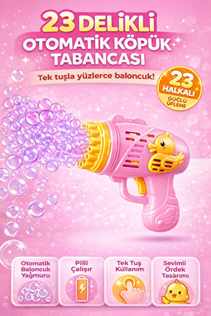 Duck Çok Delikli Pilli Köpük Atan Tabanca Oyuncağı 23 Delikli Bubble Gun - Baloncuk Makinesi
