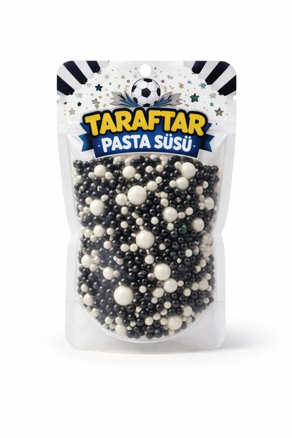 Siyah Beyaz Taraftar Pasta Süsleme Şekeri 100 gr