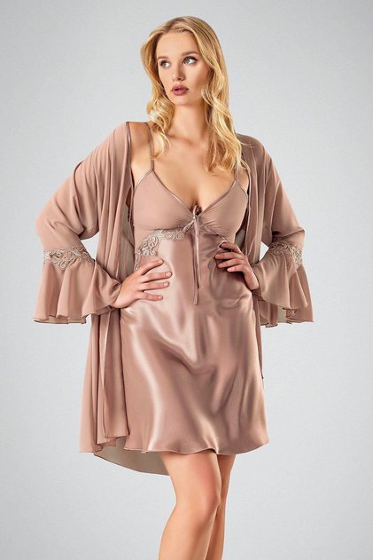Women'S, Short, Mink, Satin Nightgown Set