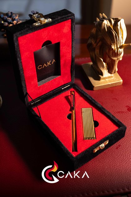 Zen Altın Çizgi Serisi Pirinç Çakmak ve Kalem Seti El Yapımı Benzinli Gold