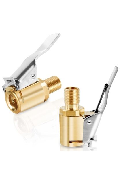 2pcs Tire Air Chuck with Clip Adapter Brass Tire Inflation Hose Adapter with Locking Tire Nozzle Val