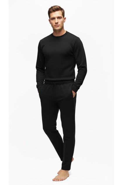 Men's Black 3 Thread Long Bottom Pants