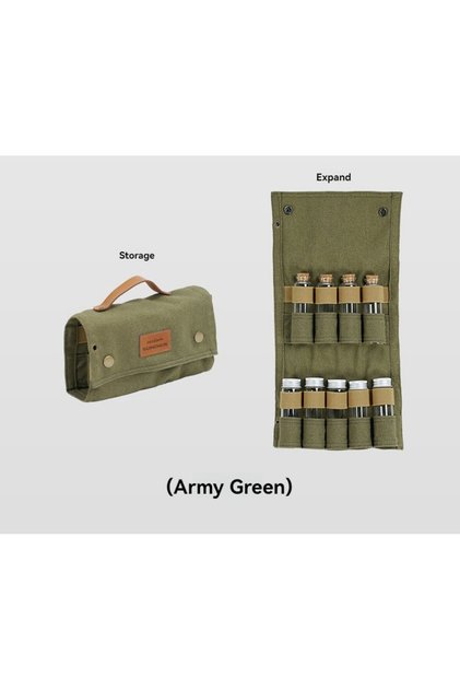 SDK Green Outdoor Camping Seasoning Bottle Storage Bag Glass Seasoning Bottle Barbecue Seasoning Bot