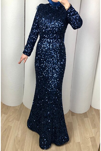 hijab dresses for engagement ndigo Blue Turkish Hijab Engagement Gown 60681IM