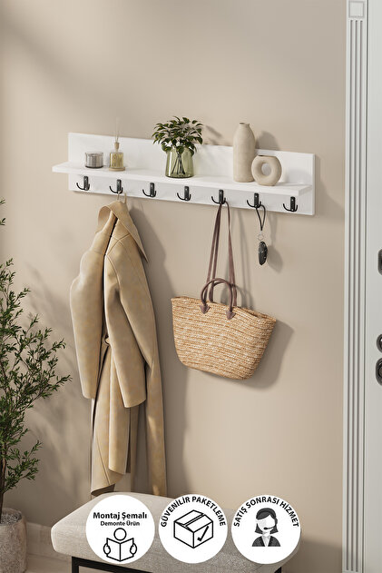 Portmanto Duvar Askılığı Elbise Askılığı Yıldız Beyaz 91 Cm