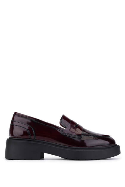 Women's Genuine Leather Claret Red Loafer Shoes