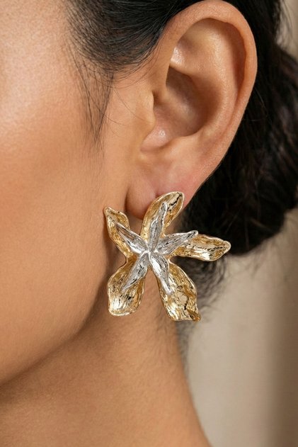 Gold and Silver 2-Piece Flower Earrings