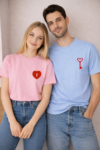 Valentine's Day Valentine's Day February 14 Double Combination T-Shirt 2-Piece Price Unisex Key Printed