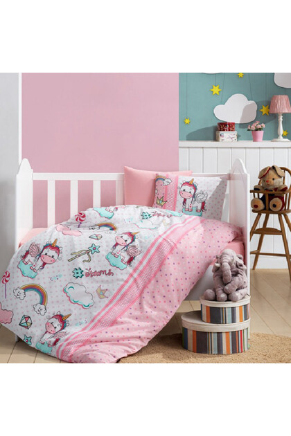 Lenjerie de Pat Bebelusi Unicorn Roz, Flanel