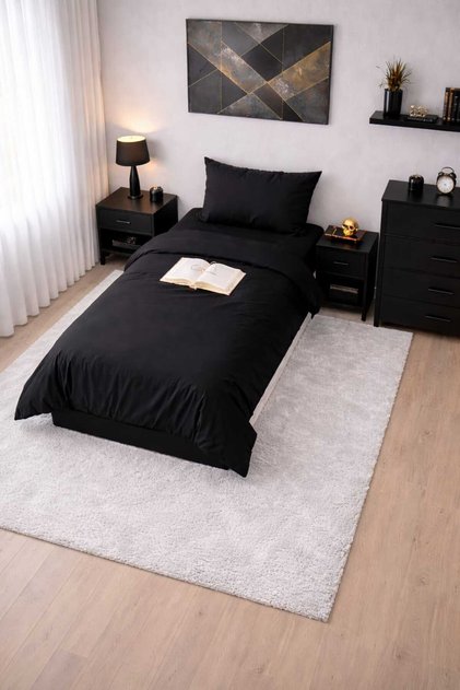 Siyah Tek Kişilik Lastıklı Carsaflı Nevresim Takım