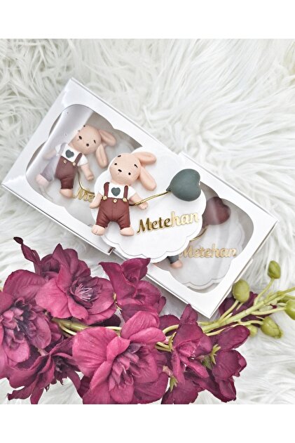 Hoşgeldin bebek magneti kutulu tavşan kiremit renkli