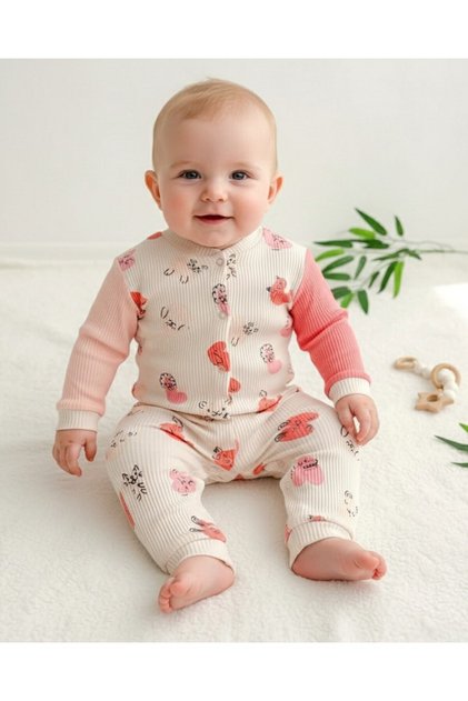 Baby Girl Seasonal Printed 3-6-9-12 Months Snap Fastener Ribbed Newborn Baby Romper
