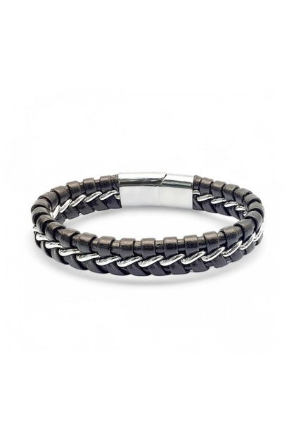 Chain Model Steel and Leather Bracelet 31834B2D1