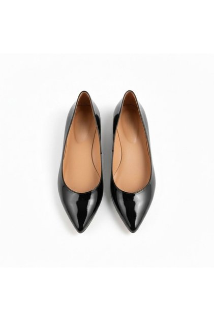 Black Patent Leather Pointed Toe Women's Stylish and Comfortable Daily Ballerinas
