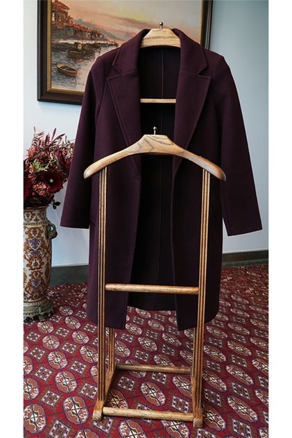 Wooden (External Budak Premium) Dilsiz Uşak Hanger Rack Color Synthetic Dark Walnut 1 Piece