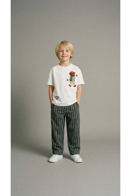 Bear Printed Striped Bottoms Boys' Set