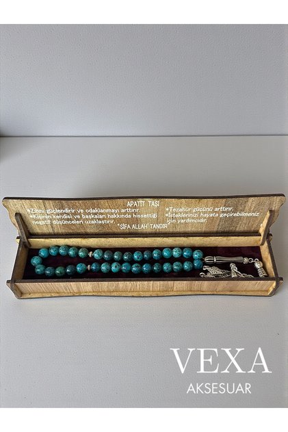 Apatite Natural Stone Prayer Beads Set of 33 – Handmade – Gift Product with Special Wooden Box