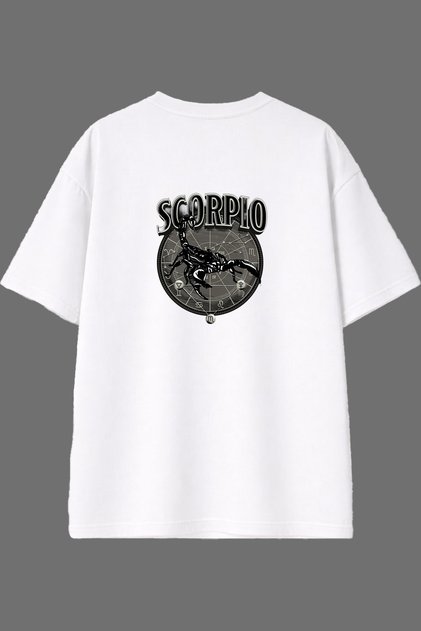 Scorpio Zodiac Sign Design Back Printed White Oversize T-Shirt