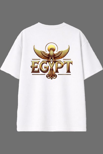Egypt Bird Design Back Printed White Oversize t Shirt