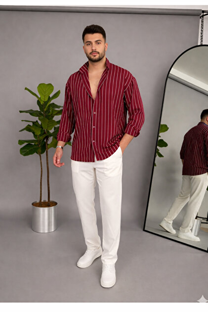 mens burgundy and white striped dress shirt Men's Red White Stripe Classic Fit Winchester Formal Shirt With Double  Cuffs