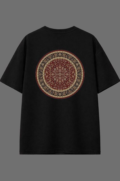 Round Carpet Design Back Printed Black Oversize T-Shirt