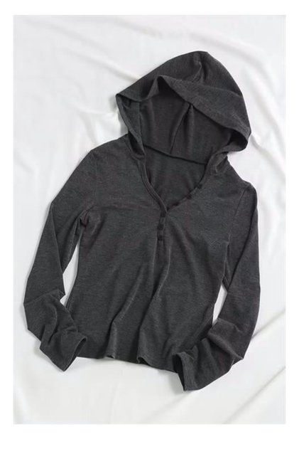 Anthracite Henley Collar Long Sleeve Hoodie