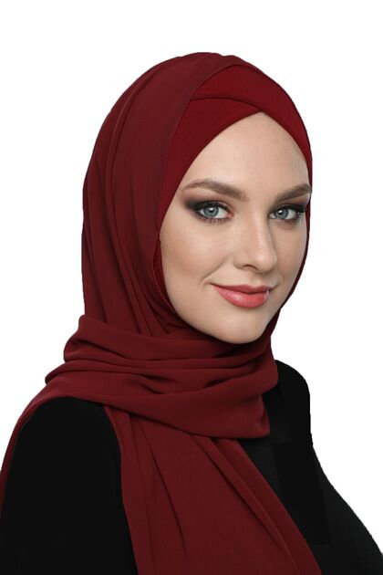 Takmatik Plain Burgundy Ready-To-Wear Turban Hijab with Shawl, Suitable for Medical Use, Prayer Cover