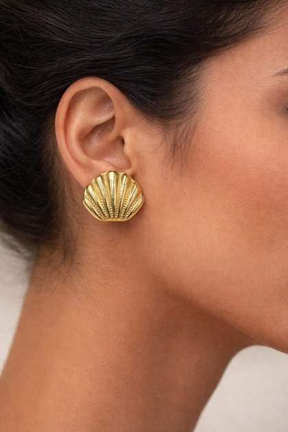 Women's Steel Yellow Shell Nail Earrings - Shell Design