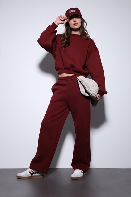 Bordo Oversize Kadın Eşofman Takım