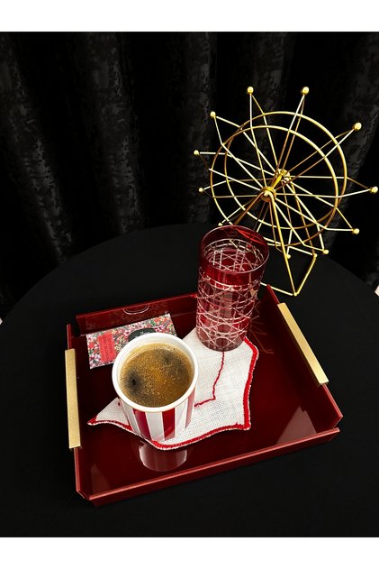 Burgundy Flat Handle Plexiglass Presentation Tray /Coffee/Tea