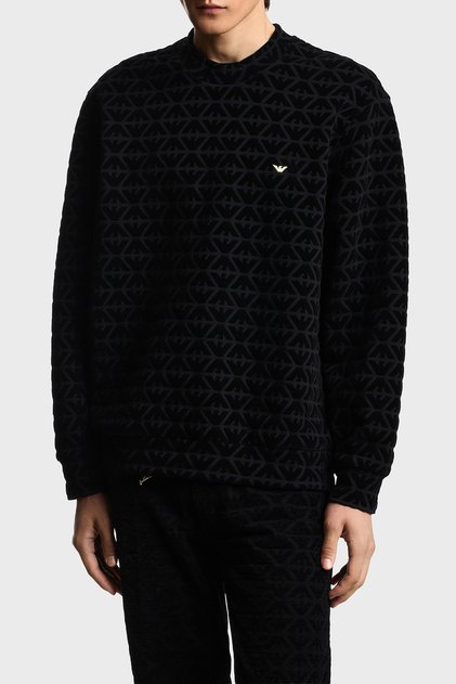 All Embossed Logo Regular Fit Velvet Textured Sweat Men's Sweat Em005164 Af10013 F