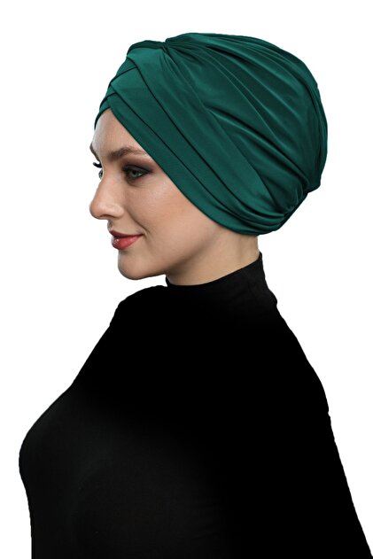 Three-Striped Green Ready-Made Turban Hijab Pool Cap Suitable for Medical Use