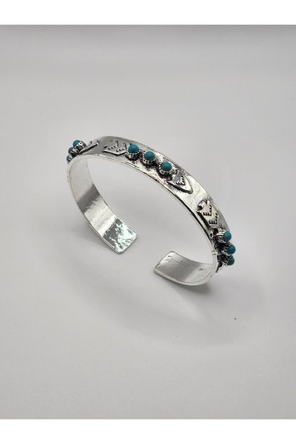 Bohemian Ethnic Style Carved Patterned Synthetic Turquoise Stone Open Bracelet