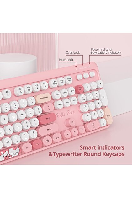 M♡ XTRIKE ME Kablosuz Retro Daktilo Klavye Mouse Seti - 2.4G Wireless