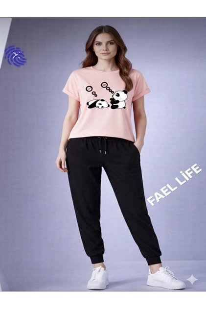 Women'S/Men's Wide Cut T-Shirt Tracksuit Tenbel Panda Printed Set