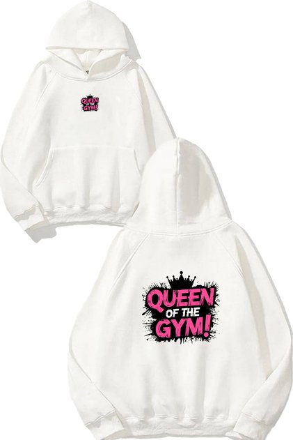 Of the Gym Design Printed Oversize White Hooded Sweatshirt