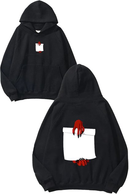Death Notebook Design Printed Oversize Black Hooded Sweatshirt