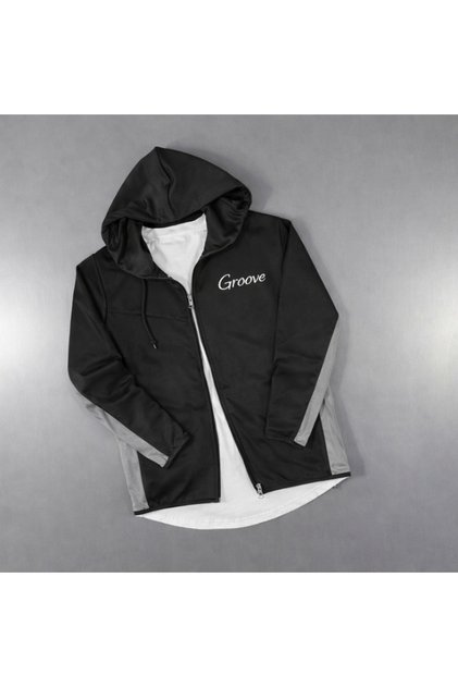 Hooded Scuba Groove Printed Zippered Jacket