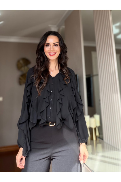 Black Layered Flounce Shirt