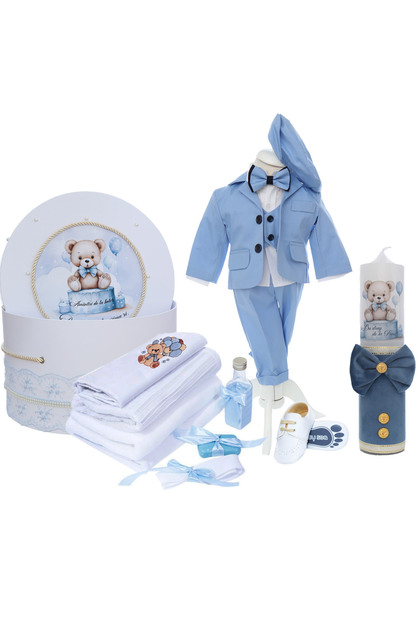 Set trusou complet pentru botez baieti, model Ursulet, 15 piese, Recostore®, REC3375