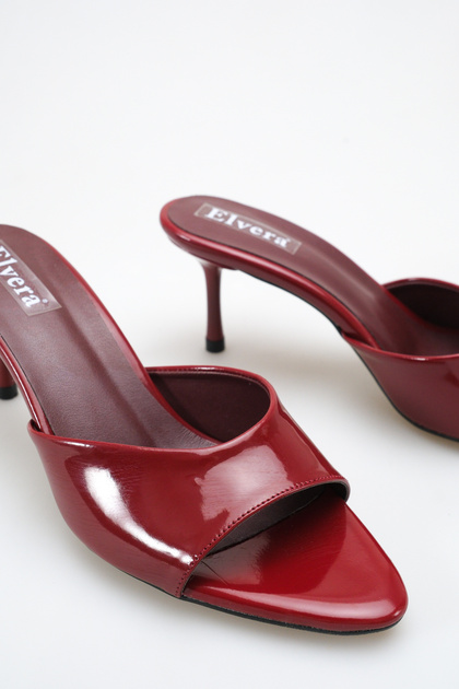 Women's Stiletto Heel U t Slipper Claret Red Patent Leather Pointed Toe - Stylish Comfortable Daily Wear