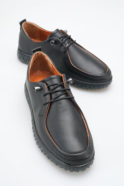 Claudia Vellini Black Leather Women's Genuine Loafer Orthopedic Sole Comfortable Smart Lace-Up Casual Shoes