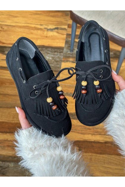 Black Suede (Shake) Women's Loafer with Bead Detail