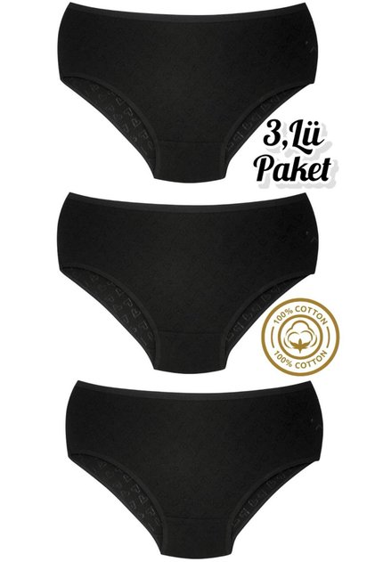 3-Pack 100% Cotton Heart High Waist Bato Women's Black Panties Ozten3-100