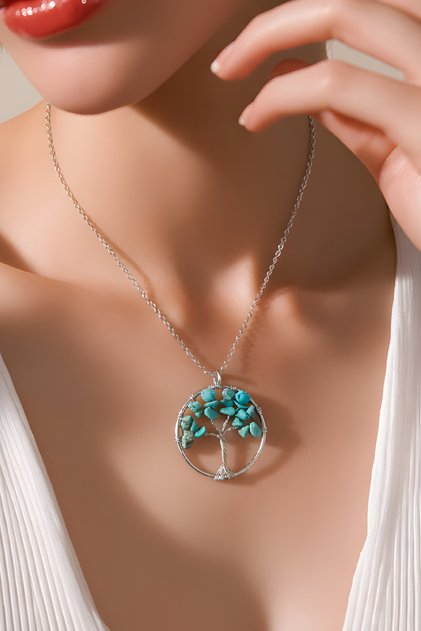 Women's Steel Chain Tree of Life Turquoise Necklace (Gift, Special Occasions)