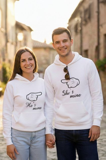 Micky Printed White Unisex 2-Piece Hooded Oversize Sweatshirt