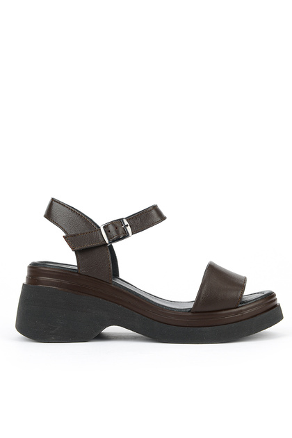, Women's Genuine Leather Heeled Sandals 161992Z64028 Brown
