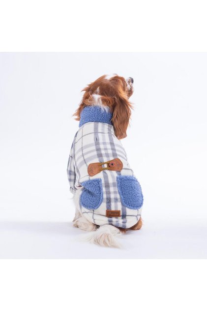 Cream Chicago Checks V2 Plaid Pattern Buttoned Dog Coat Thick Plush Dog Outfit Cat Outfit