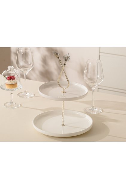 Platou etajat rotund Candy Bar din Porțelan cu Suport Metalic - 31.5 cm