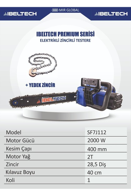 PREMİUM SERİ ÇELİK ZİNCİRLİ BAKIR SARGILI MOTOR 2200W ELEKTRİKLİ ZİNCİRLİ TESTERE